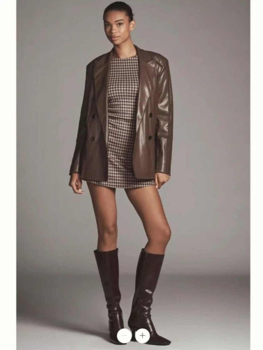 NWT By Anthropologie Chocolate Brown Faux Leather Whipstitch Blazer, Size L